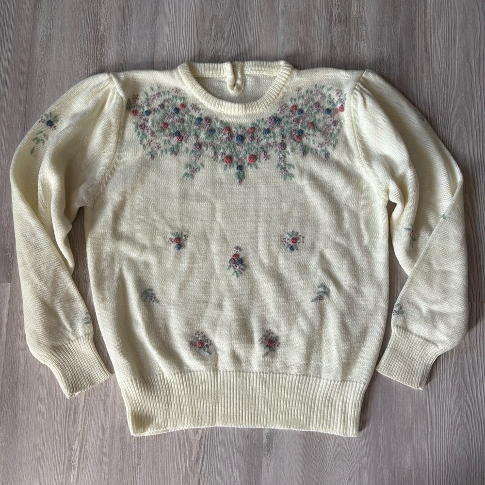 Vintage Cream Floral Embroidered Sweater